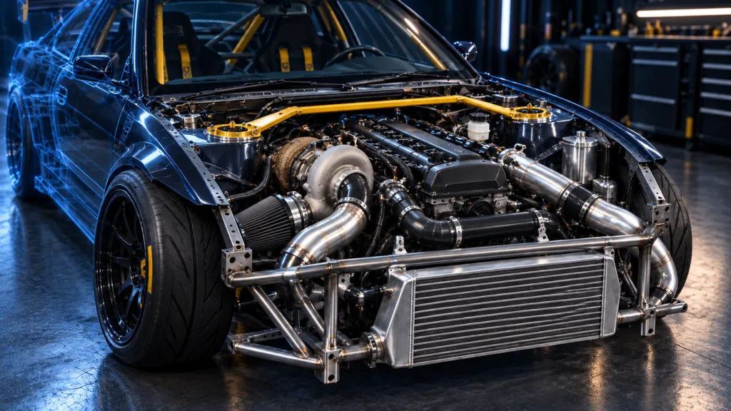 Konzeptvisualisierung von Metallbauteilen an einem Driftfahrzeug