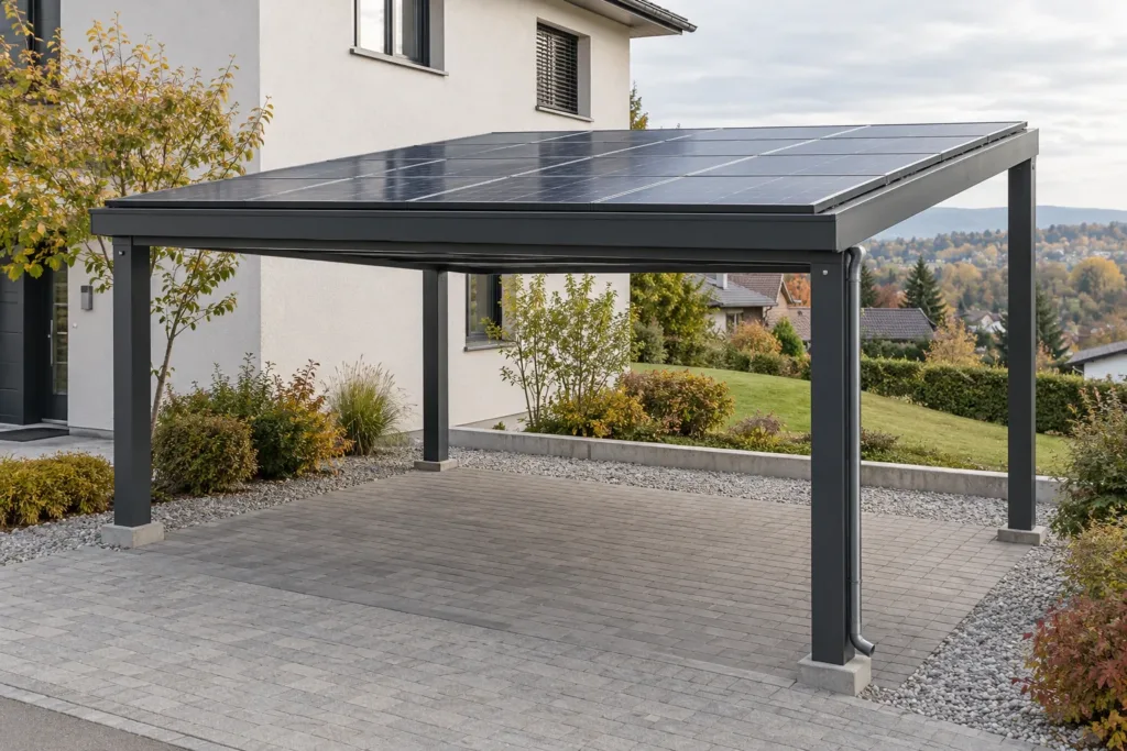 Visualisierung eines Carports mit Solardach